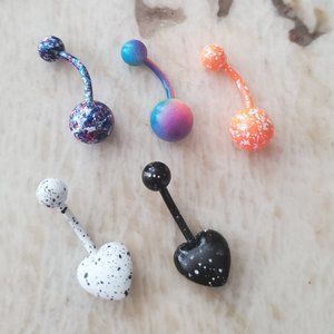 14g belly ring, navel piercing set, banana barbell 5 Bundle